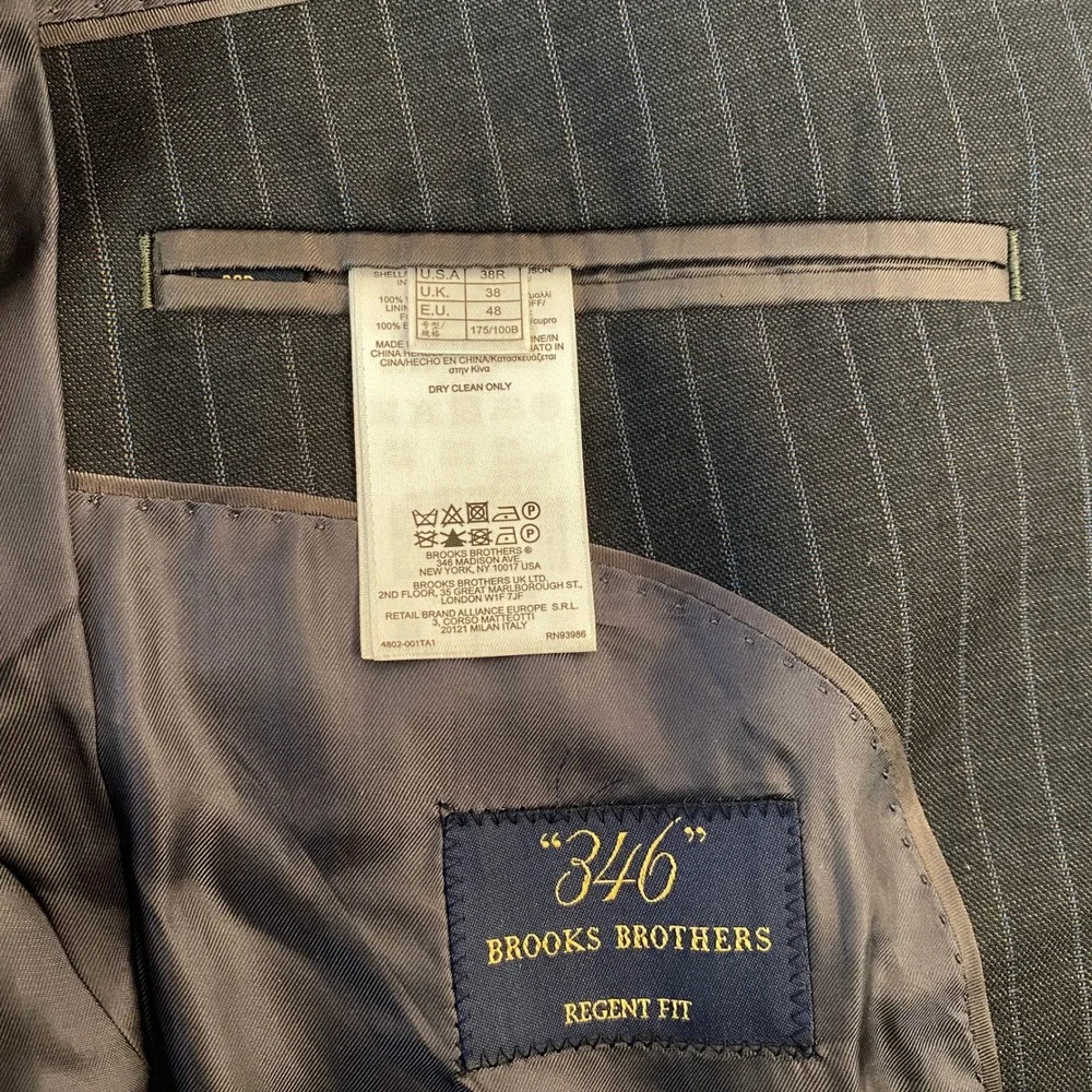 Brooks Brothers Sport Coat Mens 38R Pinstripe 2 Button Blazer Jacket Gray Blue
